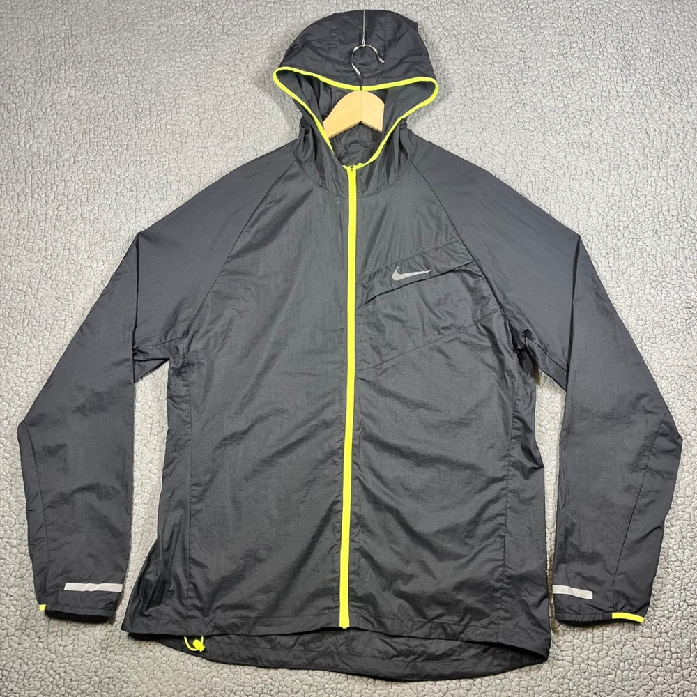 Nike Mens Impossibly Light Running Jacket Black Volt Yellow Hooded 620057-010 L